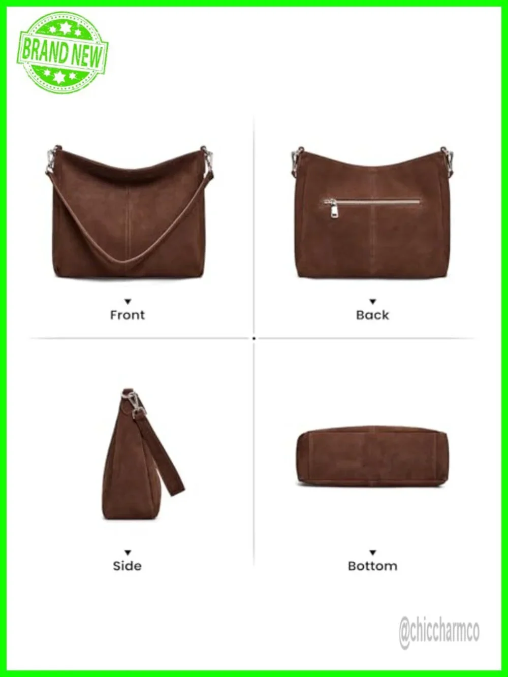 Genuine Leather Hobo Bag Crossbody Shoulder Handbag with 2 Straps